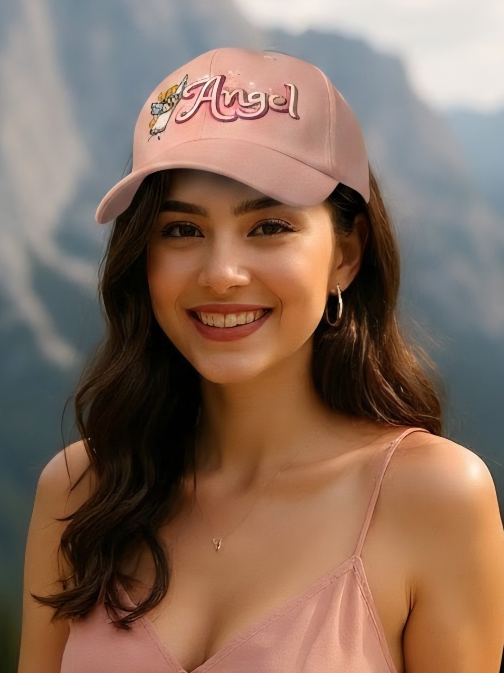 Angel Embroidered Pink Baseball Cap - Women's Hat